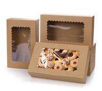 AWCIGG Lot de 20 Boite Papier Kraft Marron avec Fenêtre Transparente, 25,4 x 15,3 x 6,35 cm Boite Gateau, Boite Pâtisserie pour Cookies, Tarte, Cupcakes, Pâtisserie et Bonbon Cadeaux