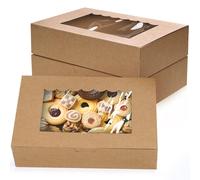 AWCIGG Lot de 20 Boite Papier Kraft Marron avec Fenêtre Transparente, Boite Gateau 21,5 x 14 x 5,1 cm, Boite Pâtisserie pour Cookies, Tarte, Cupcakes, Pâtisserie et Bonbon Cadeaux