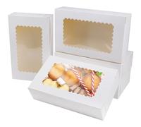 AWCIGG Lot de 20 Boîtes en Carton Blanc avec Fenêtre Transparente Boite Gateau 25,4 x 15,3 x 6,35 cm Boite Pâtisserie Carton pour Biscuits Cookies Cupcakes Tarte Cadeaux