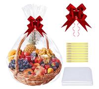 AWCIGG® Lot de 20 Grands Sacs en Cellophane pour Panier Cadeau, Comprenant 10 Sacs en Plastique Transparent 95x70 cm et 10 Nœuds à Traction pour Paniers Cadeaux de NoëL, Fleurs, Artisanat