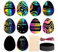 AWCIGG lot de 36 Carte a Gratter Paques Enfant Oeufs Paques Livre Papier a Gratter avec 36 Rubans Colorés 10 Stylet en Bois Loisirs Créatifs Paques Enfant Paques Crafts Scratch Art