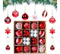 AWCIGG Lot de 42 Boules de Noël, Boule de Noël Rouge et Blanche, Boules de Noël Plastique avec Lanière pour la Décoration de la Fête de Noël et du Nouvel an