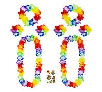 AWCIGG Lot de 8 Hawaien Collier de Fleurs Hawaienne Collier Fleur Tahitien avec Hawaii Tatouages de Déguisement Guirlandes Hawaienne Luau Leis pour Tropical pool Party Deco