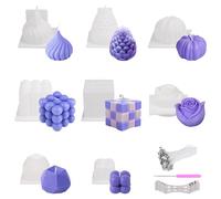 AWCIGG Lot de 8 Moule Bougie en Silicone Moule pour Bougies à Bulles pour Bougies Silicone Pparfumée Savon Pouding avec Lot de 100 Mèches 2 Supports de Mèche 100 Patchs de Fixation 1 Aiguille à Point