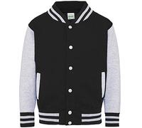 AWDis Kids Varsity Jacket - Haut de Baseball Tendance pour garçons - Noir de Jais/Gris chiné (9-11 Ans)