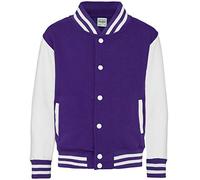 AWDis Kids Varsity Jacket - Haut de Baseball Tendance pour garçons - Violet/Blanc (9-11 Ans)