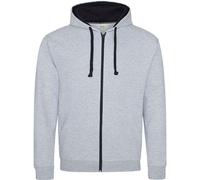Awdis - Sweat à capuche "Varsity" avec fermeture éclair sur toute la longueur pour homme PC7176 (XL) (Gris chiné/bleu foncé)