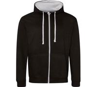 Awdis - Sweat à capuche "Varsity" avec fermeture éclair sur toute la longueur pour homme PC7176 (XXL) (Noir poix/gris chiné)