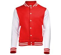 AWDis Varsity Jacket, Sweat-Shirt Homme, Multicoloured (Fire Red/White), XXL