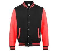 AWDis Varsity Jacket, Sweat-Shirt Homme, Multicoloured (Jet Black/Fire Red), XXL