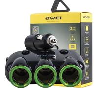 Awei Car Hub C-35 3 Prises Allumage 12V + 2 Usb, Hub Noir/Noir