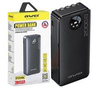 Awei Powerbank P134K 20 000 Mah Écran Noir + Câbles Usb/Pd/Lightning/Microusb