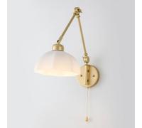AWEITG Adjustable Swing Arm Wall Sconce Pull Switch - Gold Finish 1-Light White Glass Shade for Bedroom and Study Room