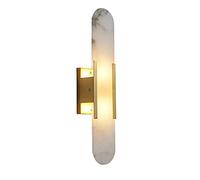 AWEITG Brass Wall Lamp Marble Shade - New Chinese Style Bedside Sconce for Bedroom, Living Room, and Corridor