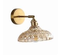 AWEITG E27 Adjustable Brass Wall Lamp Amber Glass Shade - Stylish Sconce for Living Room, Bedroom, and Corridor