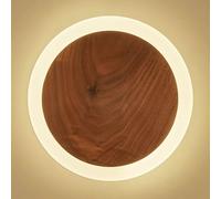AWEITG Elegant Round Walnut Wall Light - Ultra-Thin 12W LED Sconce Acrylic Shade for Bedroom and Corridor Ambient Lighting(Warm Light)
