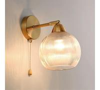 AWEITG Gold Wall Sconces Glass Globe Shade - Elegant Mid-Century Light Fixture Pull Chain for Bedroom, Living Room, and Hallway(Pull Chain Switch)