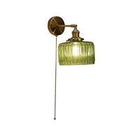 AWEITG Industrial Green Glass Wall Sconce Pull Chain Switch - Adjustable Brass Light Fixture for Bedroom, Living Room, Kitchen, and More(Green)