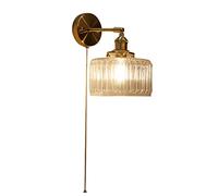 AWEITG Industrial Green Glass Wall Sconce Pull Chain Switch - Adjustable Brass Light Fixture for Bedroom, Living Room, Kitchen, and More(Transparent)
