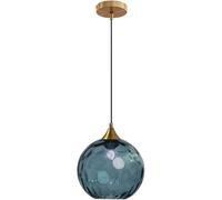 AWEITG Lampe suspendue en verre Globe Support moderne en bronze doré avec boule en verre coloré, lampe suspendue réglable, décoration d'intérieur for salon, cuisine, îlot(Dark Blue)