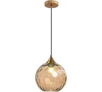 AWEITG Lampe suspendue en verre Globe Support moderne en bronze doré avec boule en verre coloré, lampe suspendue réglable, décoration d'intérieur for salon, cuisine, îlot(Amber)