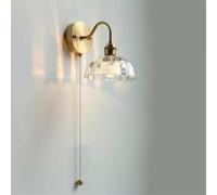 AWEITG Mid-Century Vintage Brass Wall Light Fixture Clear Glass Shade - Elegant Pull Chain Sconce for Bedroom, Kitchen, and Hallway