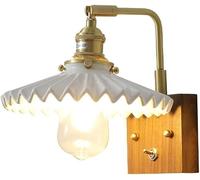 AWEITG Natural Wood Swing Arm Wall Sconce Mid Century Glass Shade - Adjustable Industrial Mounted Reading Light for Bedroom, Living Room, and Farmhouse