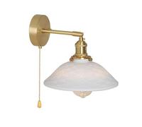 AWEITG Vintage Gold Wall Sconce - Elegant White Ceramic Light Pull Chain Switch for Bedroom, Living Room, and Dining(Diamond shade)