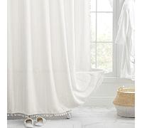 Awellife Ensemble de rideaux de douche en coton et lin de qualité supérieure - Style rustique chic - Style bohème - Imperméable et lavable - 152,4 x 183,9 cm - Blanc crème