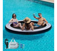 AWEMUFA Hamac à eau de 2,4 m, anneau flottant rond de 20,3 cm d'épaisseur avec flotteurs de lac en maille pour adultes, tapis flottant circulaire robuste pour piscine, radeau d'eau gonflable pour