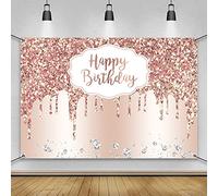 AWERT Bannière « Happy Birthday » en polyester avec paillettes et diamants champagne doré pour femme - Décorations de fête d'anniversaire - Fournitures de fête d'anniversaire - 1,8 x 1,1 m