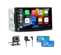 AWESAFE Autoradio 2DIN Bluetooth avec CarPlay & Android Auto, 7 Pouces Écran Tactile HD, Bouton Rotatif, USB/FM/Microphone, Miroir Link, Caméra de Recul Universel Voiture, Commande au Volant