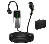 AWESAFE Chargeur Voiture Electrique, Type 2, Mono-phasé 16A, (3.68kW, 5m) Réglable à 6A/8A/10A/13A/16A,Courant Commutable, Boîtier de contrôle argenté, avec Prise Schuko pour Usage Domestique,