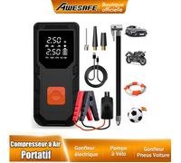 AWESAFE Gonfleur de Pneus Voiture Intelligent, Compresseur d'air portable, démarreur de voiture 12V et banque d'alimentation 3en1