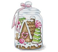 Awesocrafts Kit de broderie au point de croix estampé en forme de maison en pain d'épices, bonbons, motifs faciles