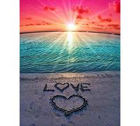 Awesocrafts Kit de broderie au point de croix estampillé « Love » sur la plage, coucher de soleil, océan, motifs faciles à broder (plage)
