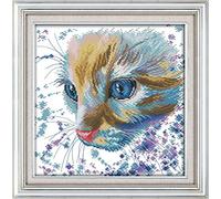 Awesocrafts Kit de broderie au point de croix Motif chat aquarelle facile à broder pour Noël, estampillé ou compté (chat, estampillé)