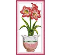 Awesocrafts Kit de broderie au point de croix Motif fleur rouge Facile à coudre