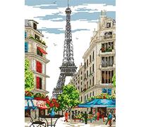 Awesocrafts Kit de broderie au point de croix, motif scène de rue de Paris, facile à broder (rue, estampé)