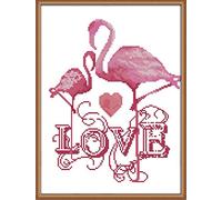 Awesocrafts Kit de broderie au point de croix, motif « The Love of Flamingo » facile à broder au point de croix, options d'estampage pour adultes, débutants et enfants (flamant rose, estampé)
