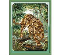 Awesocrafts Kit de broderie au point de croix, motifs animaux de la jungle, kit de broderie au point de croix, cadeaux de Noël, estampillé ou compté (léopard, compté)