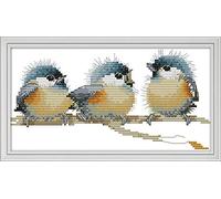 Awesocrafts Kit de broderie au point de croix, motifs de trois oiseaux faciles à réaliser comme cadeaux de Noël, estampillé ou compté (oiseaux, estampillé)