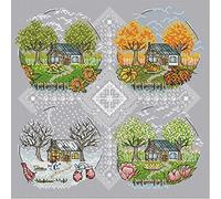 Awesocrafts Kit de broderie au point de croix, quatre saisons, motifs faciles à broder, compté (quatre saisons, compté)