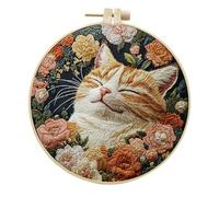 Awesocrafts Kit de broderie, motif chat adorable, gamme complète de kits de démarrage pour débutants et adultes, motifs faciles à faire à la main (chat adorable)