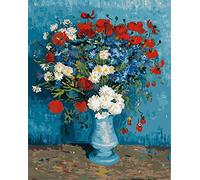 Awesocrafts Kit de peinture par numéros, bleuets et coquelicots par Van Gogh pour adultes et enfants 40,6 x 50,8 cm encadré ou non (fleurs, sans cadre)