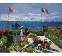 Awesocrafts Kit de peinture par numéros San Adres Garden Terrace par Monet Peinture numérotée pour adultes et enfants 40,6 x 50,8 cm encadrée ou non (jardin, sans cadre)