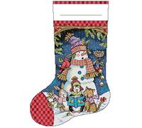 Awesocrafts Point de Croix Kit Complet Estampé, Bonhomme de neige chantant le bas de Noël Estampillé 11CT 3 brins 44×63cm Broderie Point de Croix Imprimé