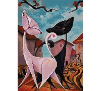 Awesocrafts Point de Croix Kit Complet Estampé, Chat blanc et chat noir Estampillé 11CT 3 brins 38×50cm Broderie Point de Croix Imprimé