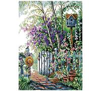 Awesocrafts Point de Croix Kit Complet Estampé, Chemin de jardin Estampillé 14CT 2 brins 33×44cm Broderie Point de Croix Imprimé