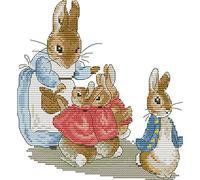 Awesocrafts Point de Croix Kit Complet Estampé, famille Peter Rabbit Estampillé 11CT 3 brins 26×28cm Broderie Point de Croix Imprimé